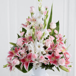 Pink Rose, Lily and Gladioli Service Arrangement