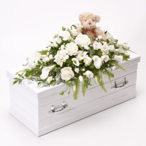 Children's Casket Spray with Teddy Bear White